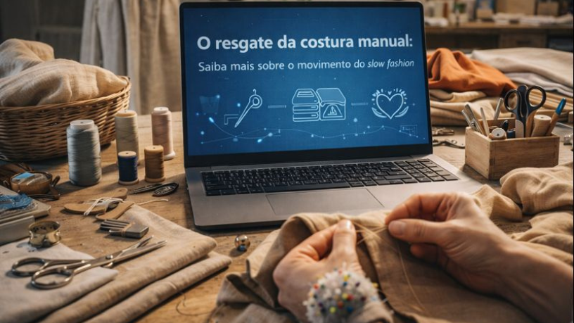 Slow fashion e costura manual analisados por Cristiane Ruon dos Santos.