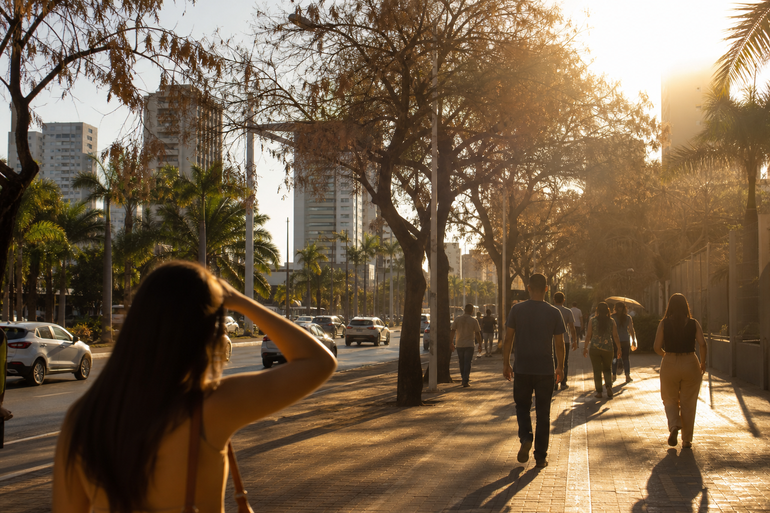 Avenida de Cuiabá durante tarde de calor intenso em Mato Grosso